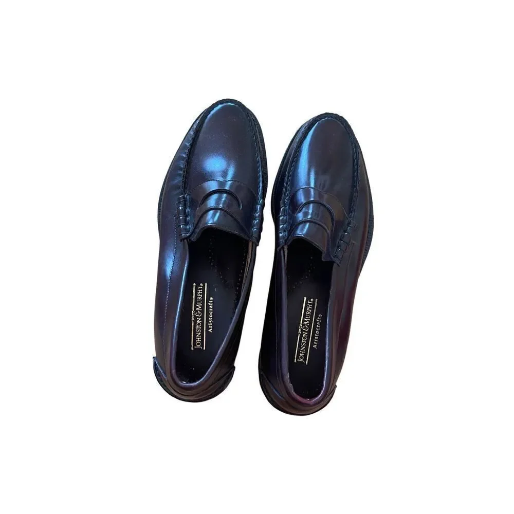 Johnston & Murphy Mens Brown Moc Toe Slip On Leather Loafer Dress Shoes Size 8